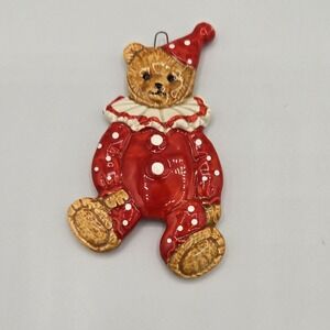 Vintage Gordon Fraser 1983 Ceramic Teddy Bear Red‎ Polka Dot Clown Ornament